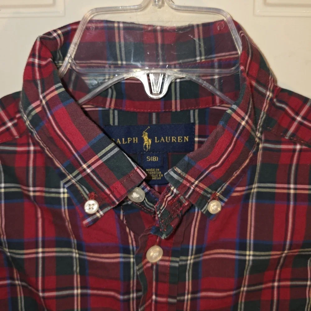 Ralph Lauren Boys Size 8 Tartan Plaid Holiday Christmas Button Down Long-sleeved